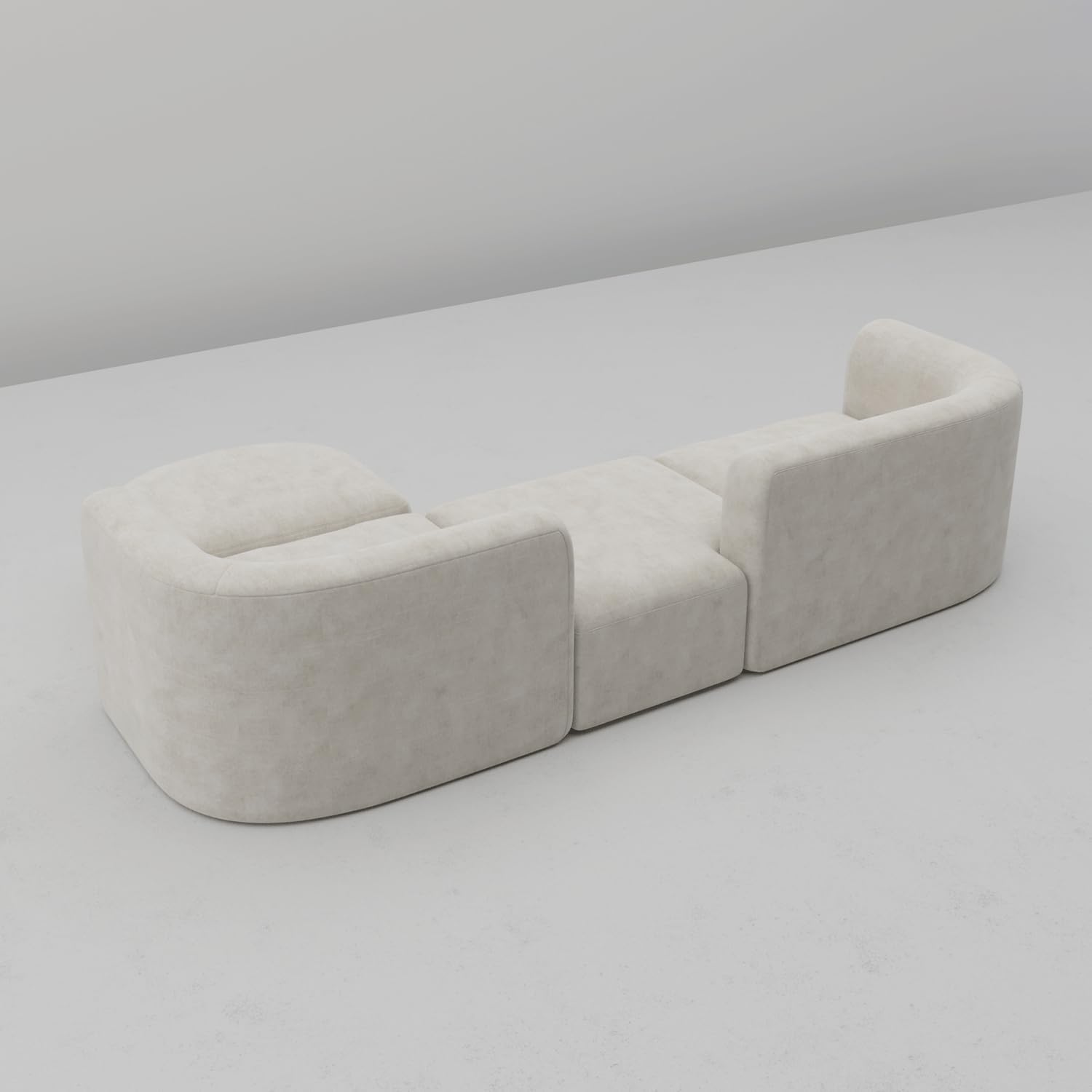 [Color] velvet [form factor] with curved back and wood frame, [angle view] for modern minimalist living room — view 4