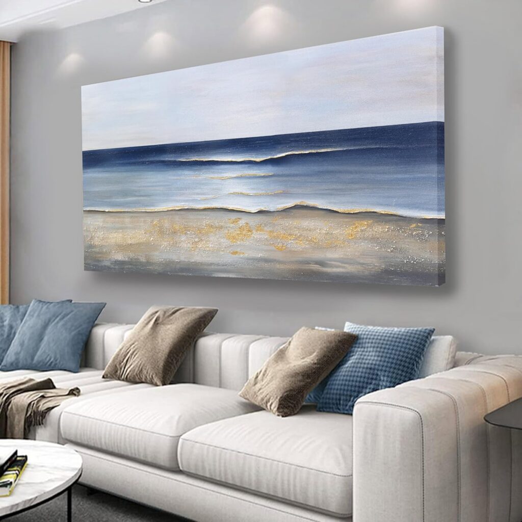 Blue & Gold Canvas Wall Art for Living Room 2026