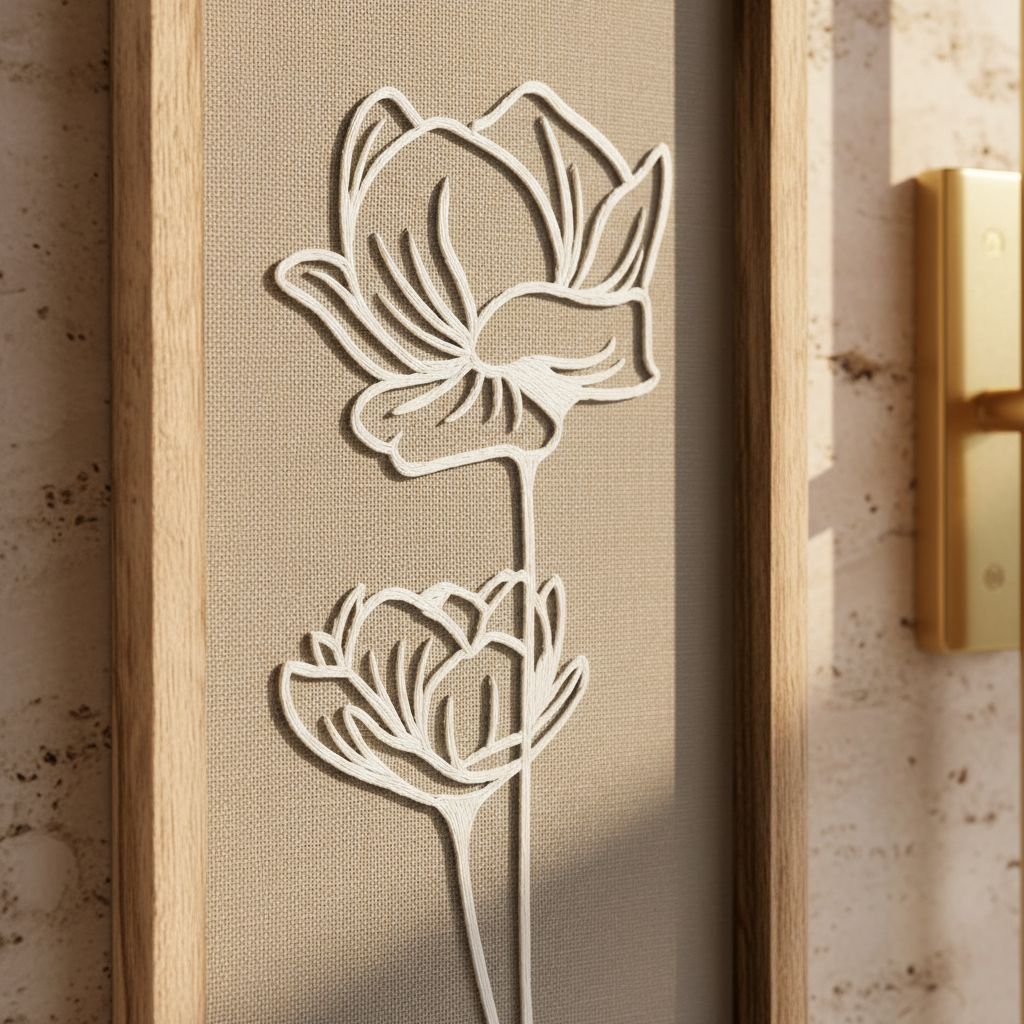 Set of four 3D wooden floral wall sculptures in warm earth tones with frame, ready-to-hang boho botanical wall art — view 7