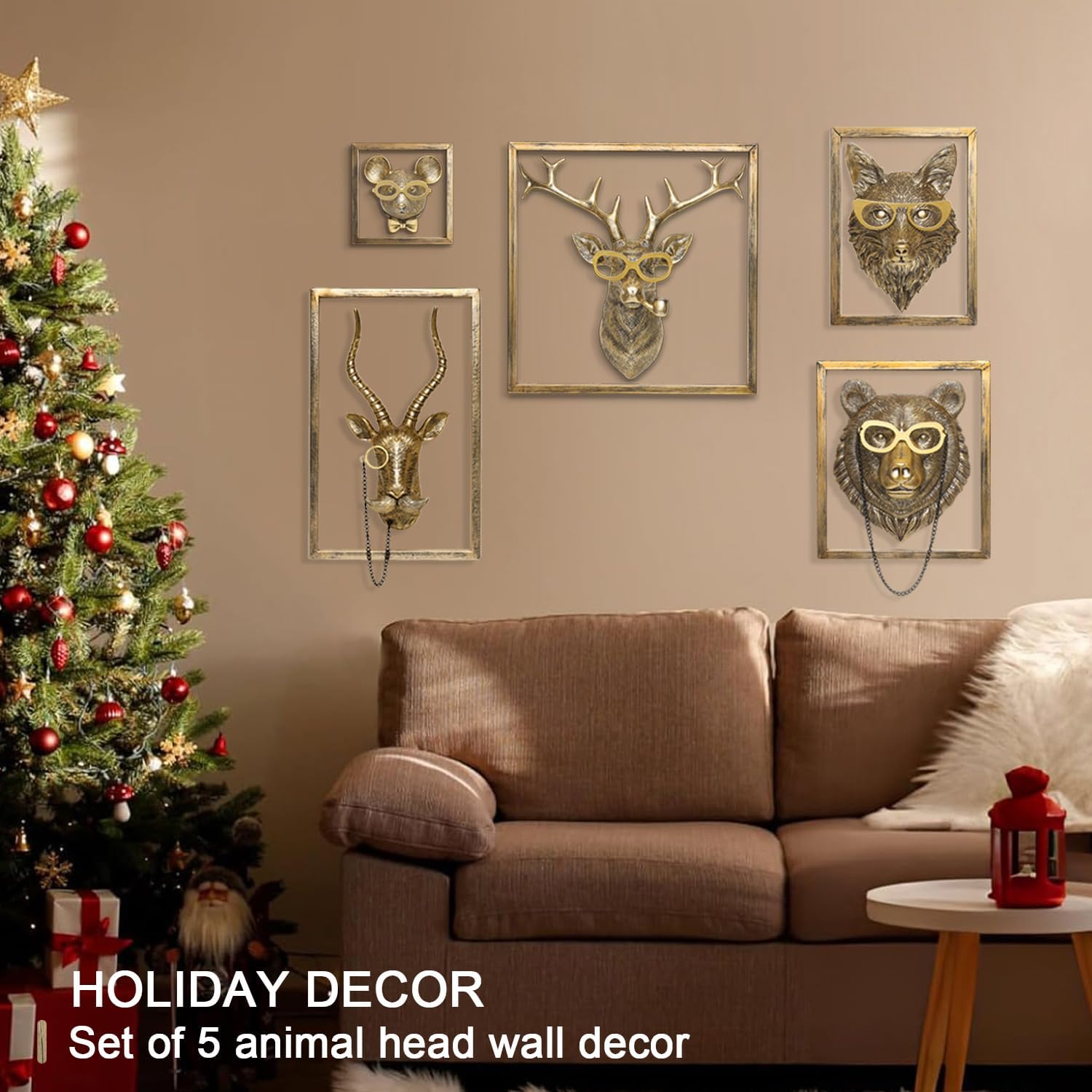 [Animal type] resin head wall sculpture with gold metal frame, [color] finish, mounted wall art decoration — view 2