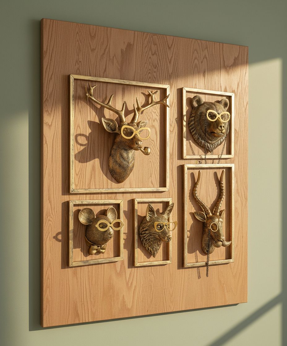 [Animal type] resin head wall sculpture with gold metal frame, [color] finish, mounted wall art decoration — hero view 1