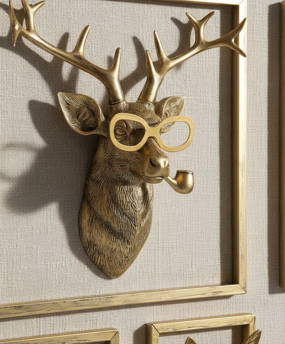 [Animal type] resin head wall sculpture with gold metal frame, [color] finish, mounted wall art decoration — view 7
