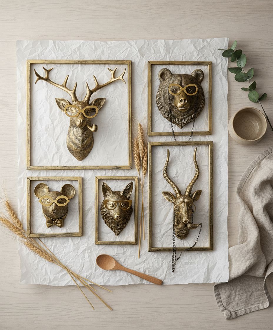 [Animal type] resin head wall sculpture with gold metal frame, [color] finish, mounted wall art decoration — hero view 2