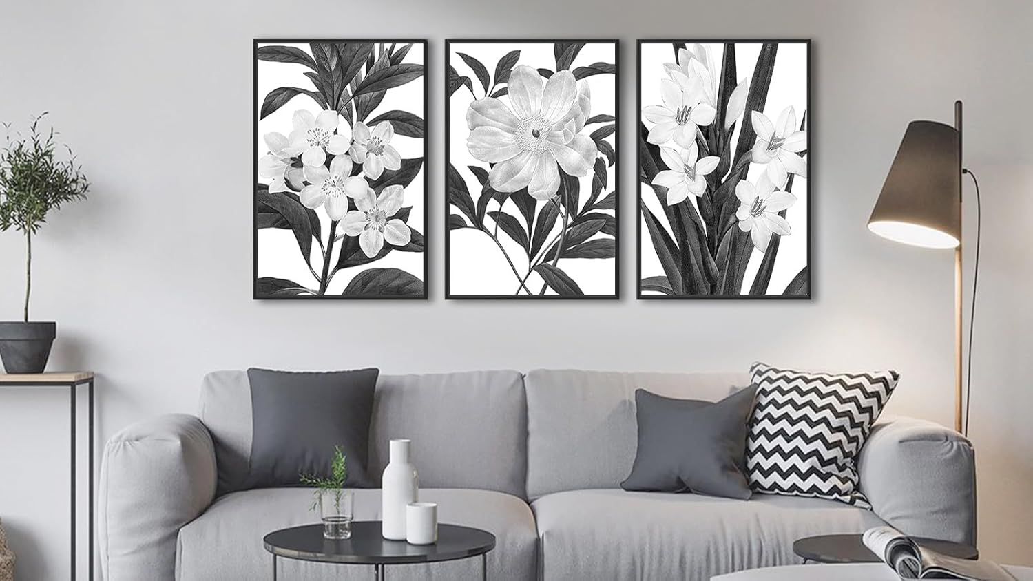 Black and white vintage botanical canvas wall print with wood frame, {orientation} format — detail