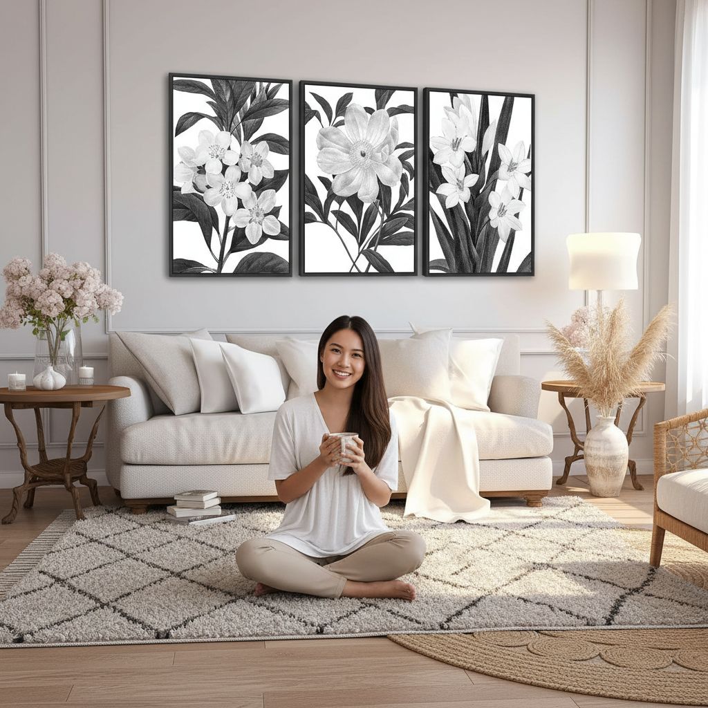 Black and white vintage botanical canvas wall print with wood frame, {orientation} format — view 3b