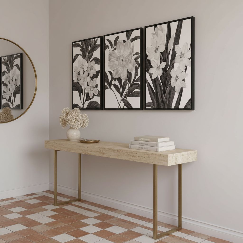 Black and white vintage botanical canvas wall print with wood frame, {orientation} format — view 5b
