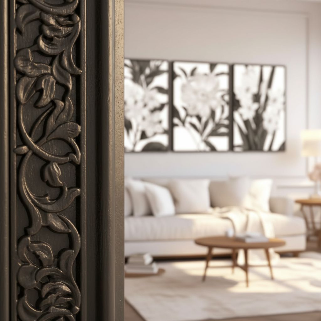Black and white vintage botanical canvas wall print with wood frame, {orientation} format — view 7