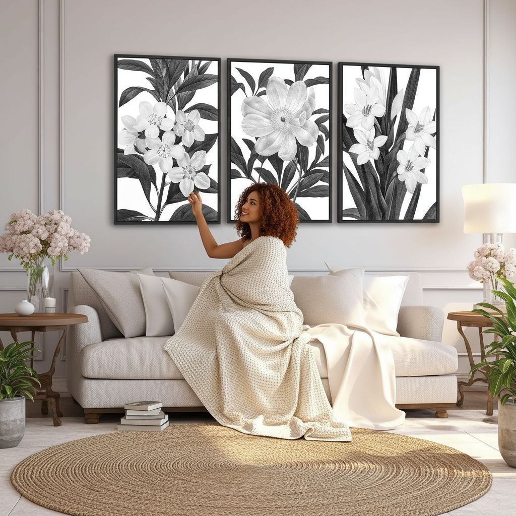 Black and white vintage botanical canvas wall print with wood frame, {orientation} format — view 2
