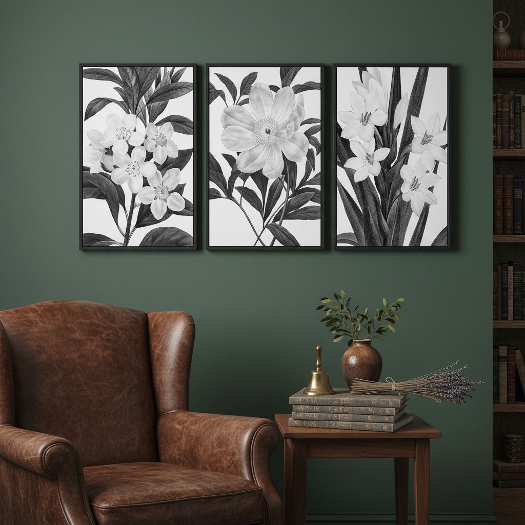 Black and white vintage botanical canvas wall print with wood frame, {orientation} format — view 3a
