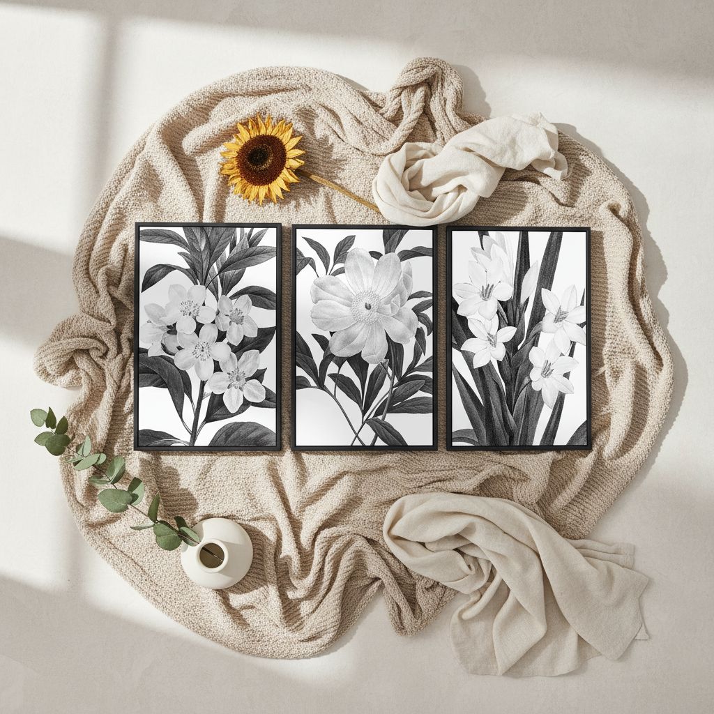 Black and white vintage botanical canvas wall print with wood frame, {orientation} format — hero view 2