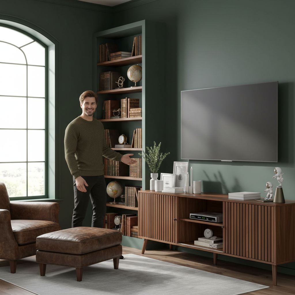 Mid-century modern walnut wood TV stand with sliding doors and open shelving storage, 63 inches wide, viewed from front angle — view 6