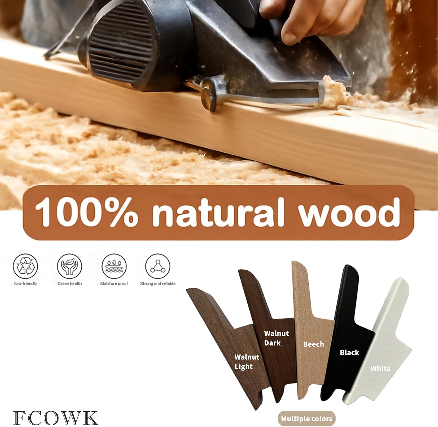 Set of four walnut wood wall-mounted coat hooks with warm earth tone finish, shown installed on white entryway wall — view 5