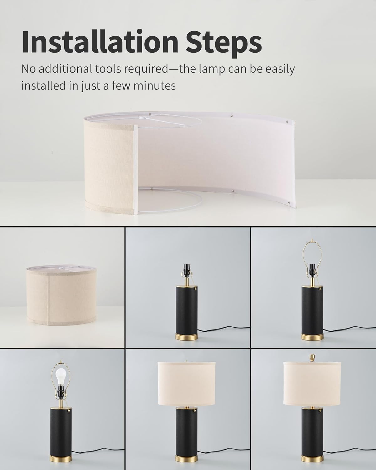 [Color] PU leather table lamp with fabric shade, [angle view], modern farmhouse style for bedroom or living room — view 4