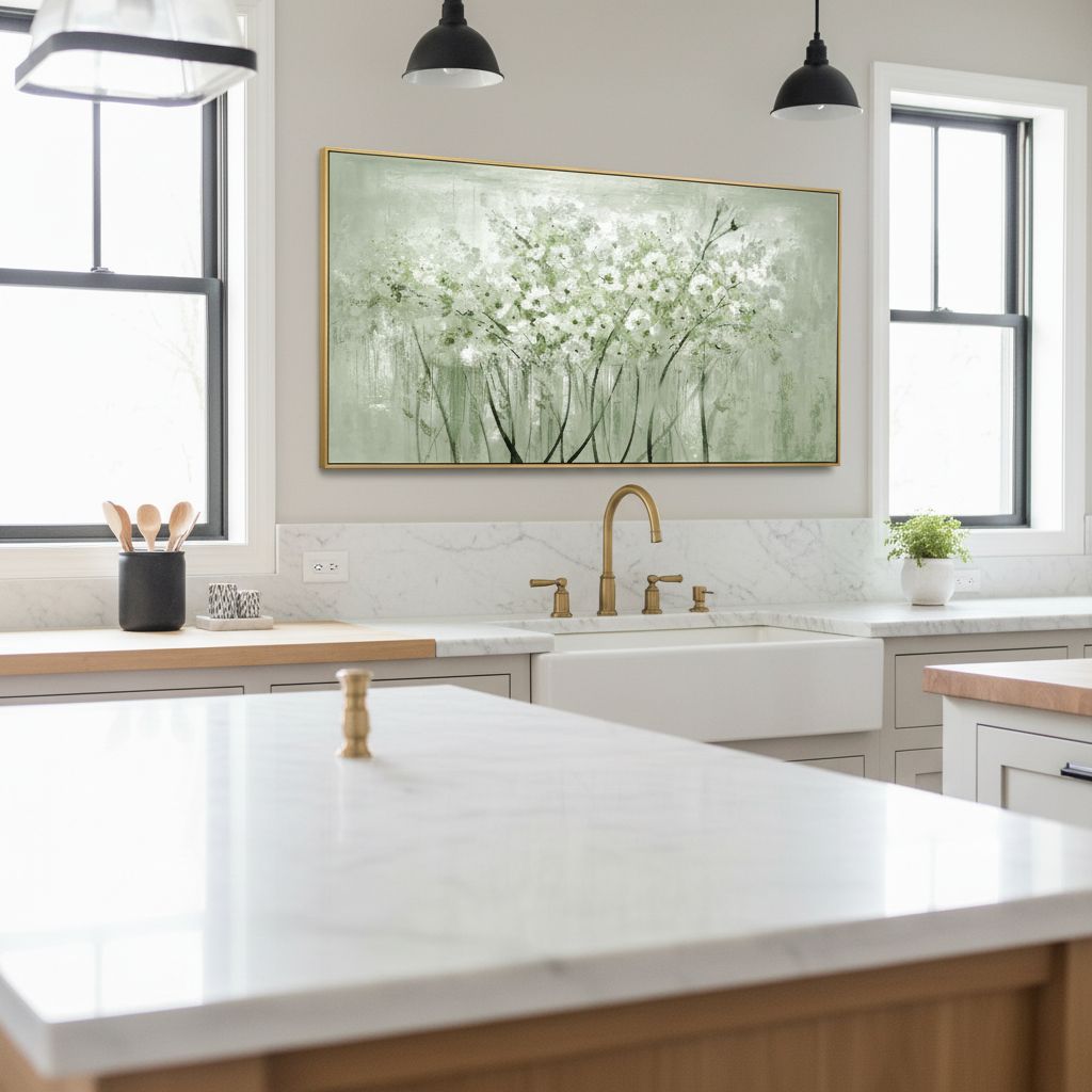 Large framed sage green botanical canvas wall art print featuring nature plant design, modern farmhouse style — view 5b