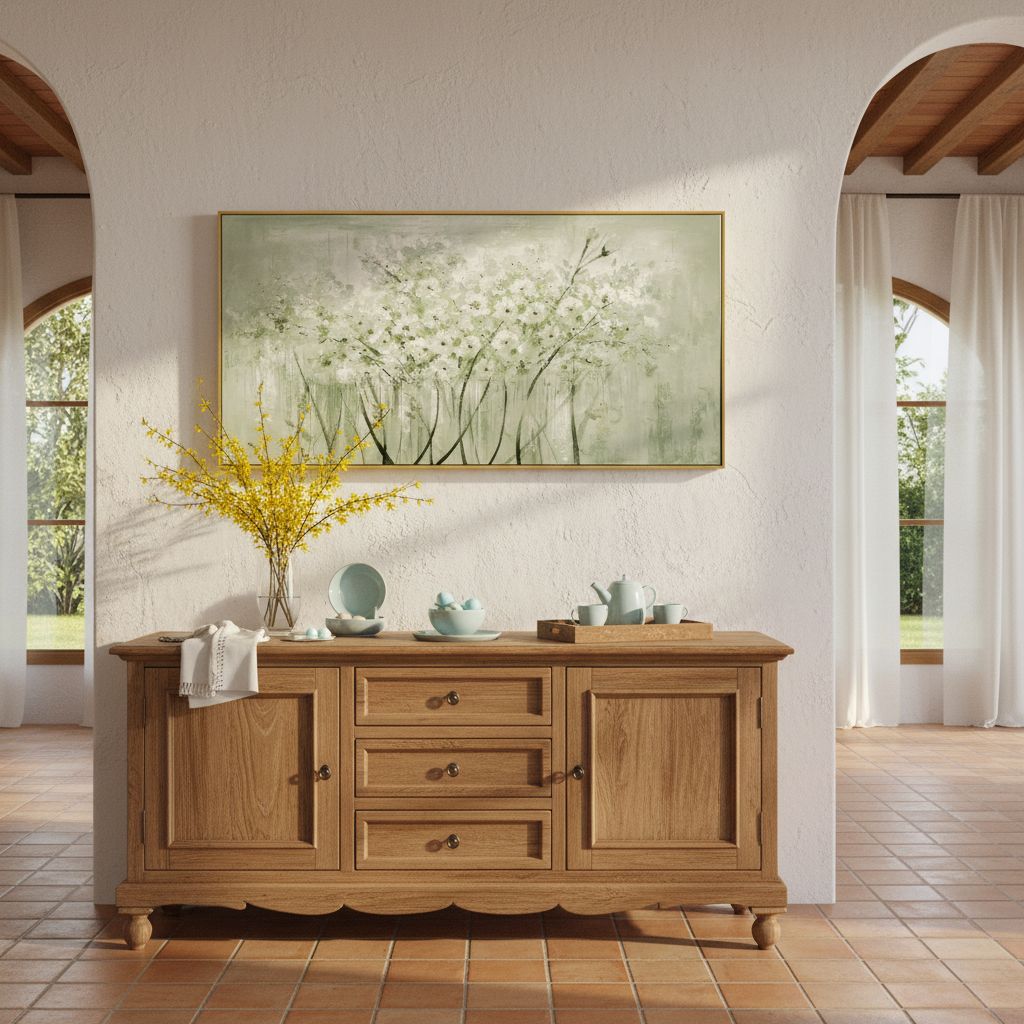 Large framed sage green botanical canvas wall art print featuring nature plant design, modern farmhouse style — view 4
