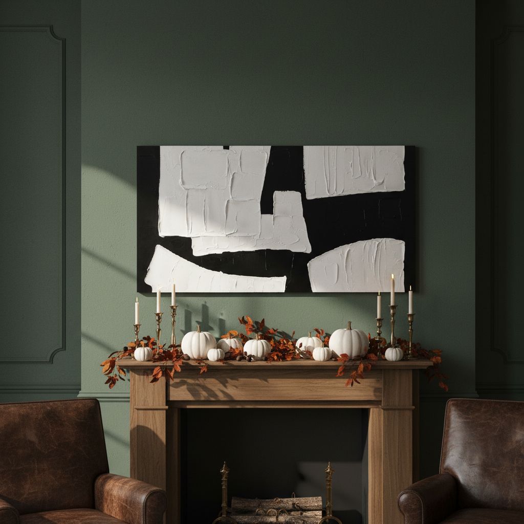 Hand-painted minimalist abstract wall art print on canvas with black geometric shapes on white background, 24 x 48 inch — view 4