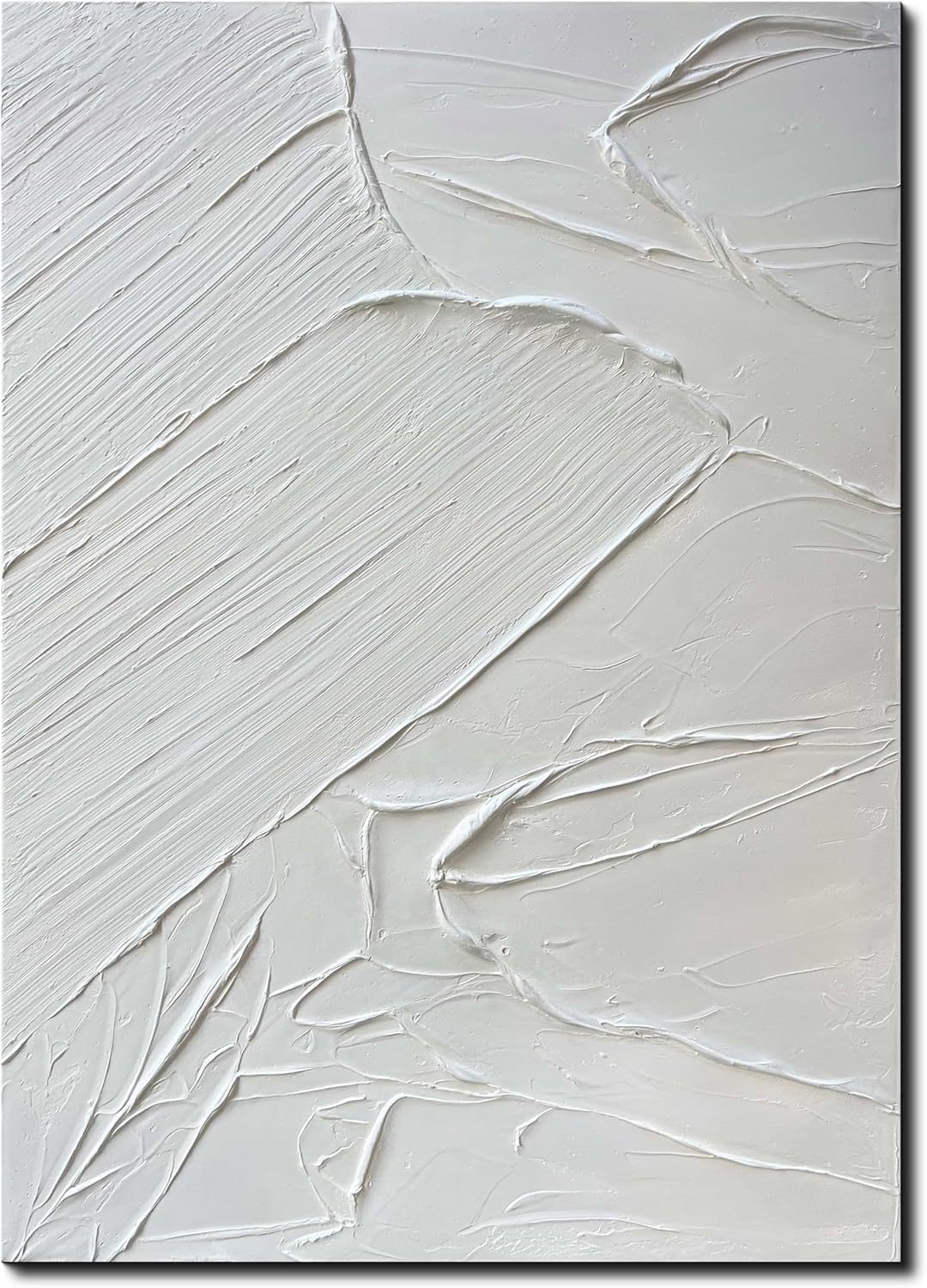 Large textured white abstract wall canvas with coastal wave details, hand-painted oil on canvas in neutral tones — view 5