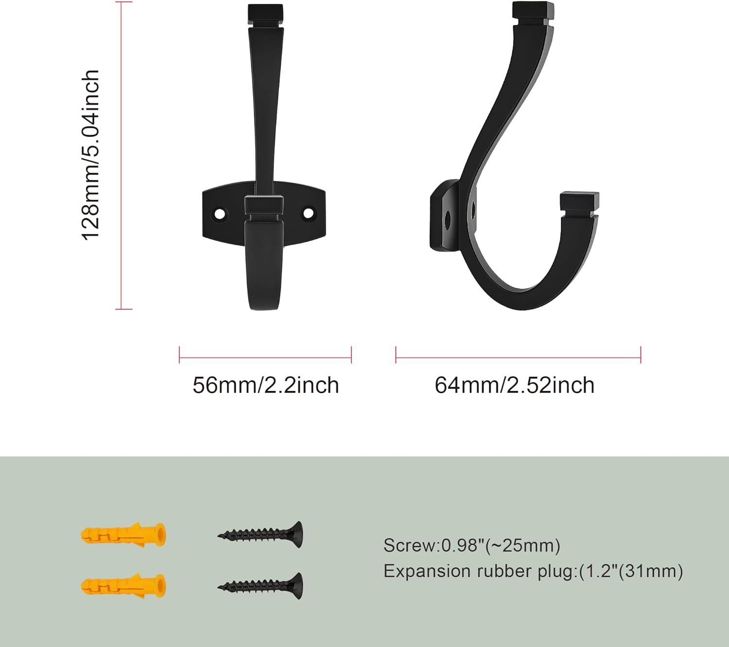 Matte black metal double wall hook with minimalist design, shown mounted on white wall — view 2