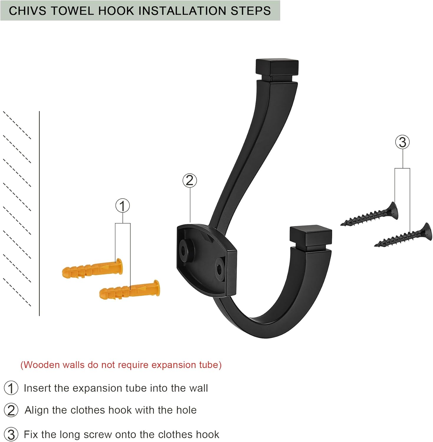 Matte black metal double wall hook with minimalist design, shown mounted on white wall — view 3