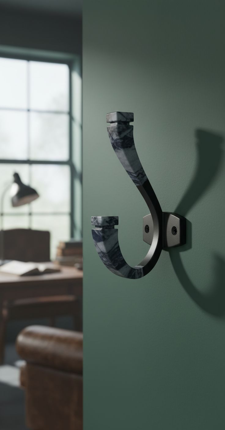 Matte black metal double wall hook with minimalist design, shown mounted on white wall — view 7