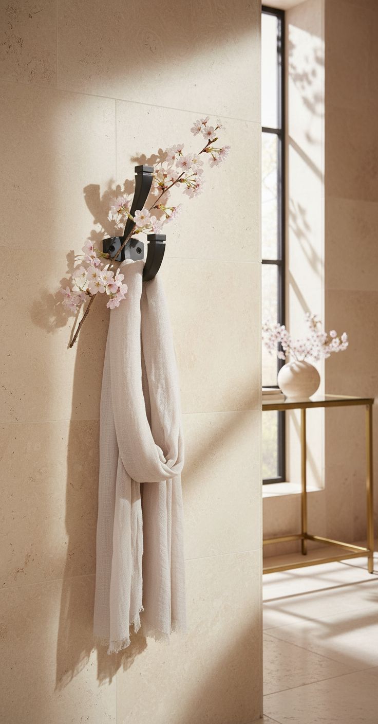 Matte black metal double wall hook with minimalist design, shown mounted on white wall — view 4