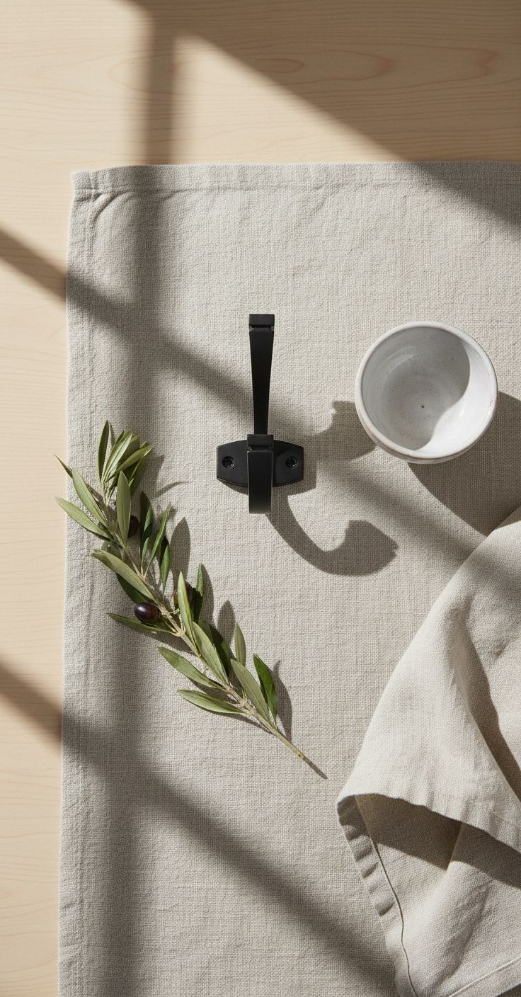 Matte black metal double wall hook with minimalist design, shown mounted on white wall — hero view 2
