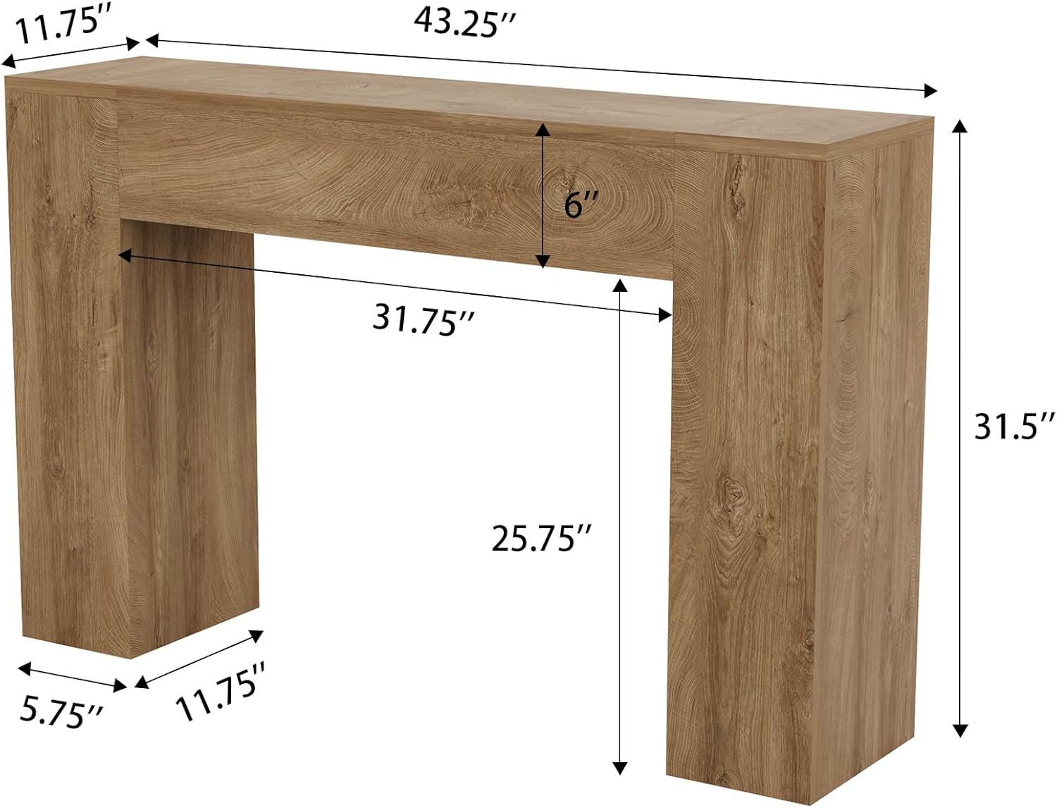 Light oak wood console table with modern farmhouse double base design, shown in warm earth tones — view 2