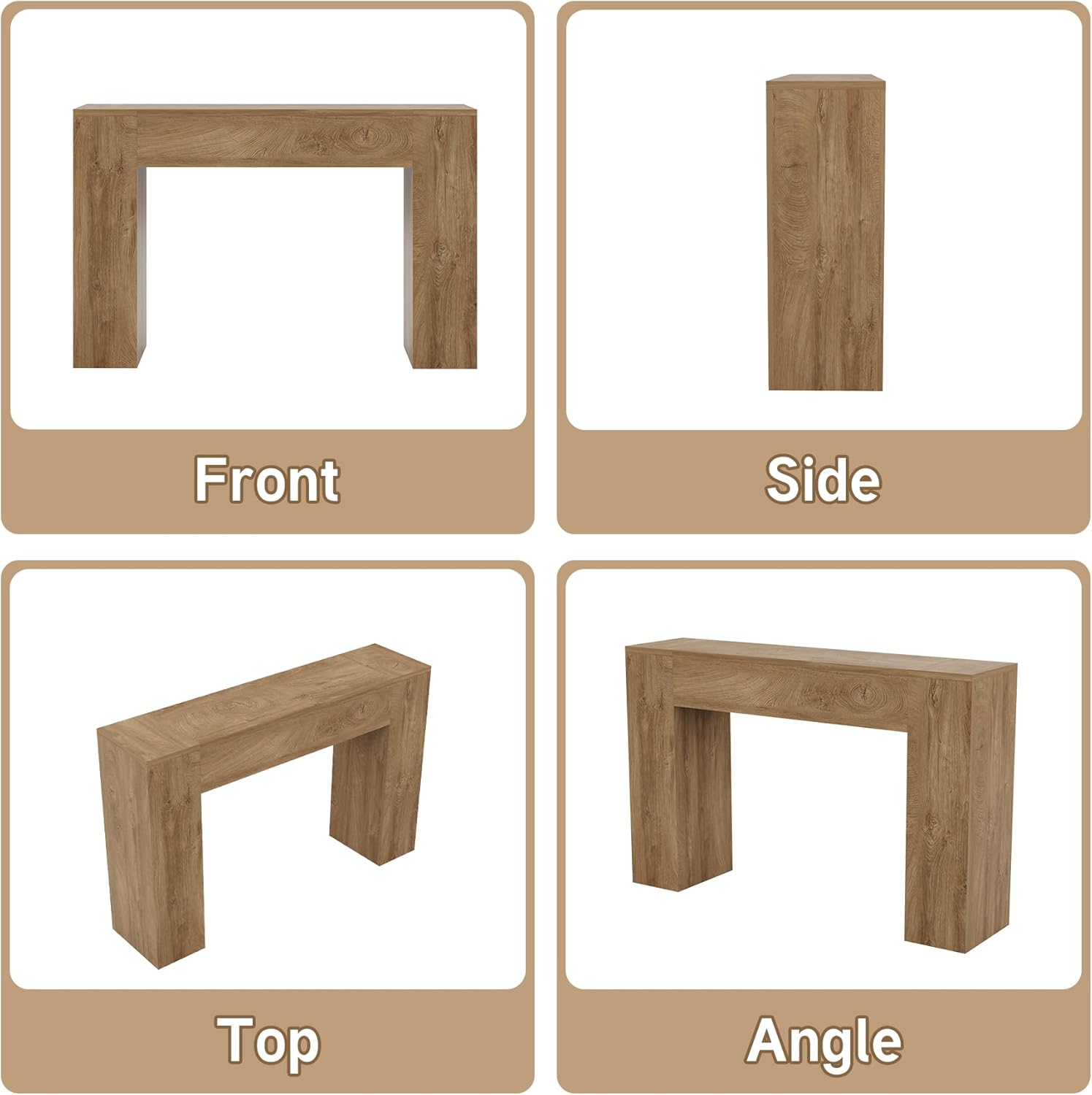 Light oak wood console table with modern farmhouse double base design, shown in warm earth tones — view 3