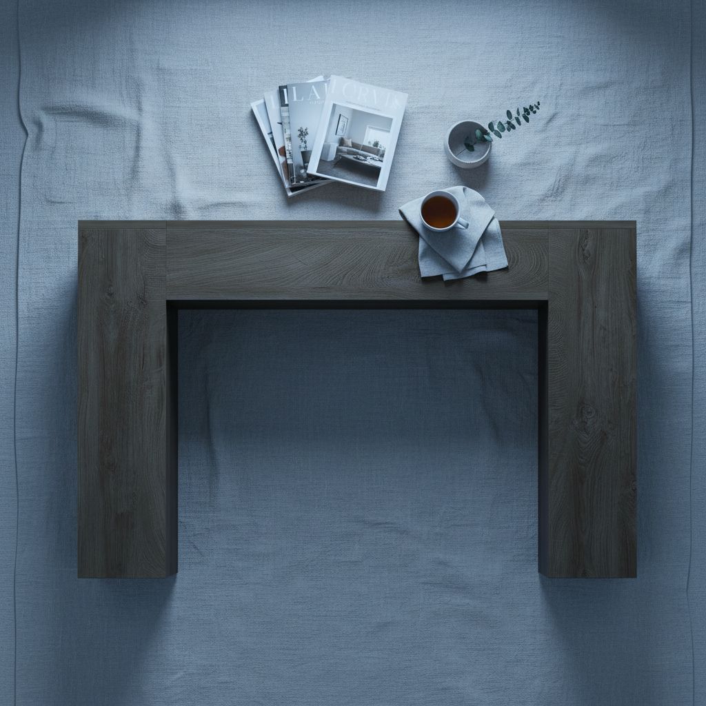 Light oak wood console table with modern farmhouse double base design, shown in warm earth tones — hero view 2