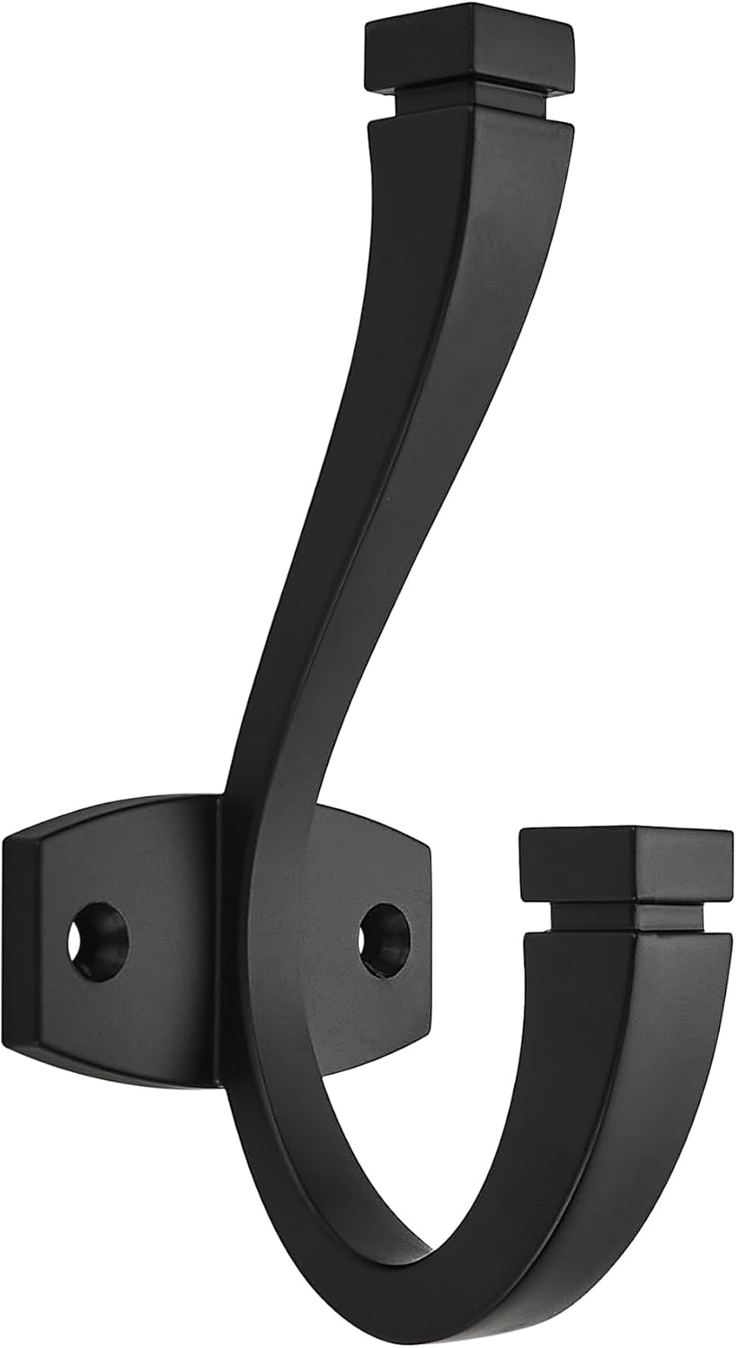 CHIVS （5 Pack Coat and Hat Wall Hooks Double Hooks for Hanging ，Matte Black Towel Hooks，Wall Mount ，Hanger Backpack, Purse, Bag, Towel Organization Decorative Wall Hooks