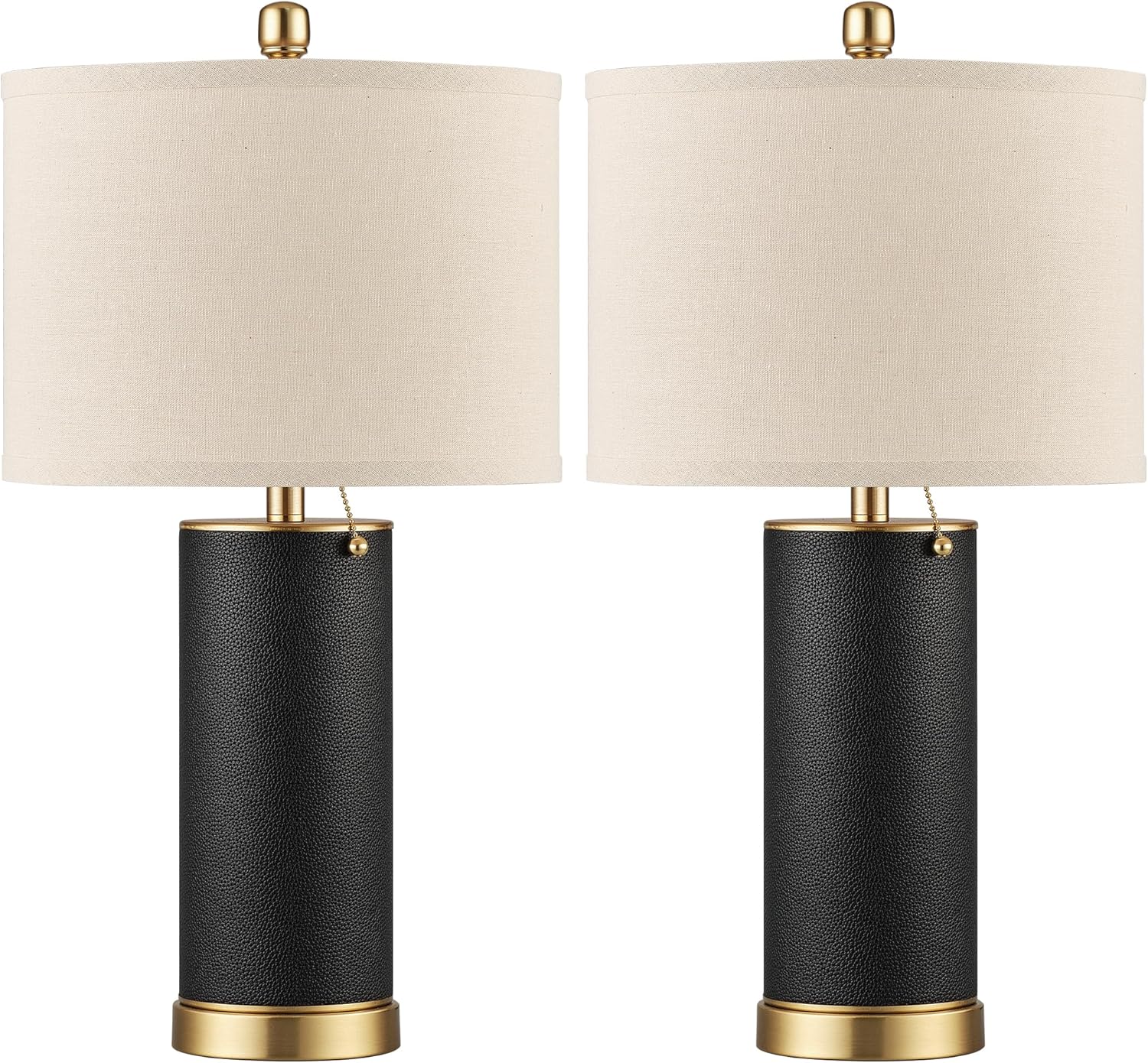 KDG 23.4 Black PU Leather Table Lamps for Living Room Set of 2, E26 Socket LED Modern Home Decor Fabric Lampshade Desk Lamp Lighitng for Bedroom, Bedside, Farmhouse, Nightstand, Night Light