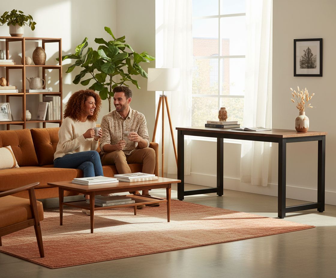 55-inch rustic brown wooden computer desk with spacious work surface, shown in modern home office setting — view 3b