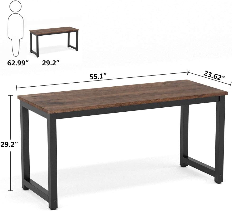 55-inch rustic brown wooden computer desk with spacious work surface, shown in modern home office setting — view 5b