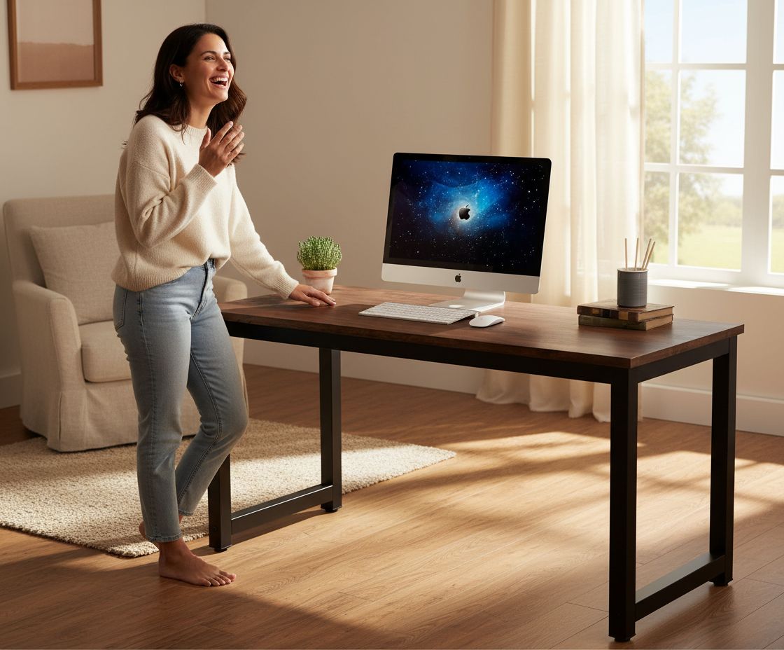 55-inch rustic brown wooden computer desk with spacious work surface, shown in modern home office setting — view 7