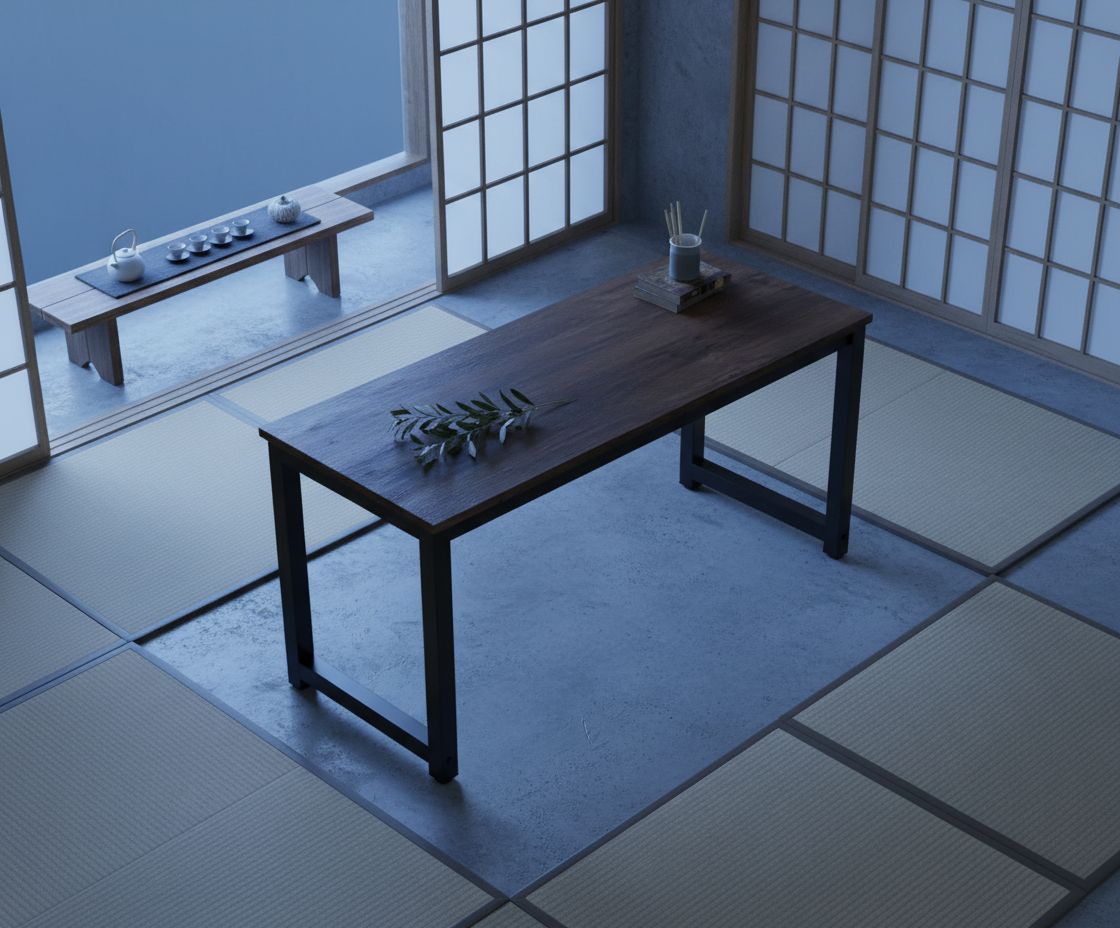 55-inch rustic brown wooden computer desk with spacious work surface, shown in modern home office setting — view 3a
