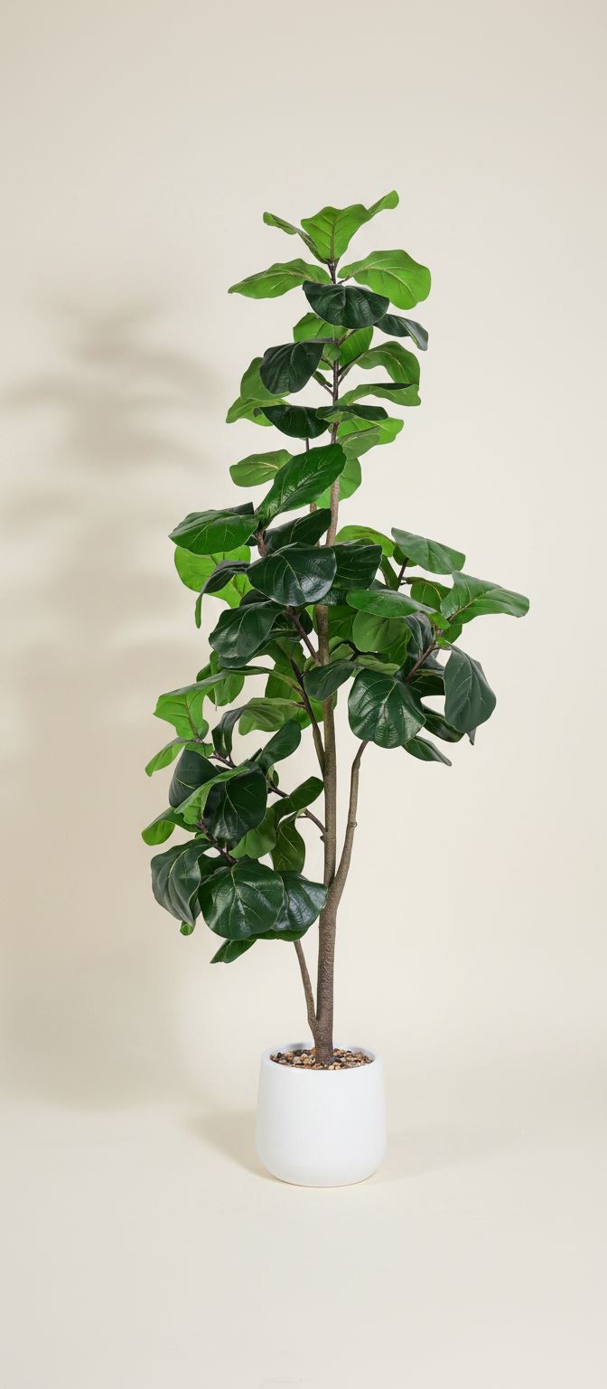 6-foot tall artificial fiddle leaf ficus tree with green leaves and white ceramic planter pot — hero view 1