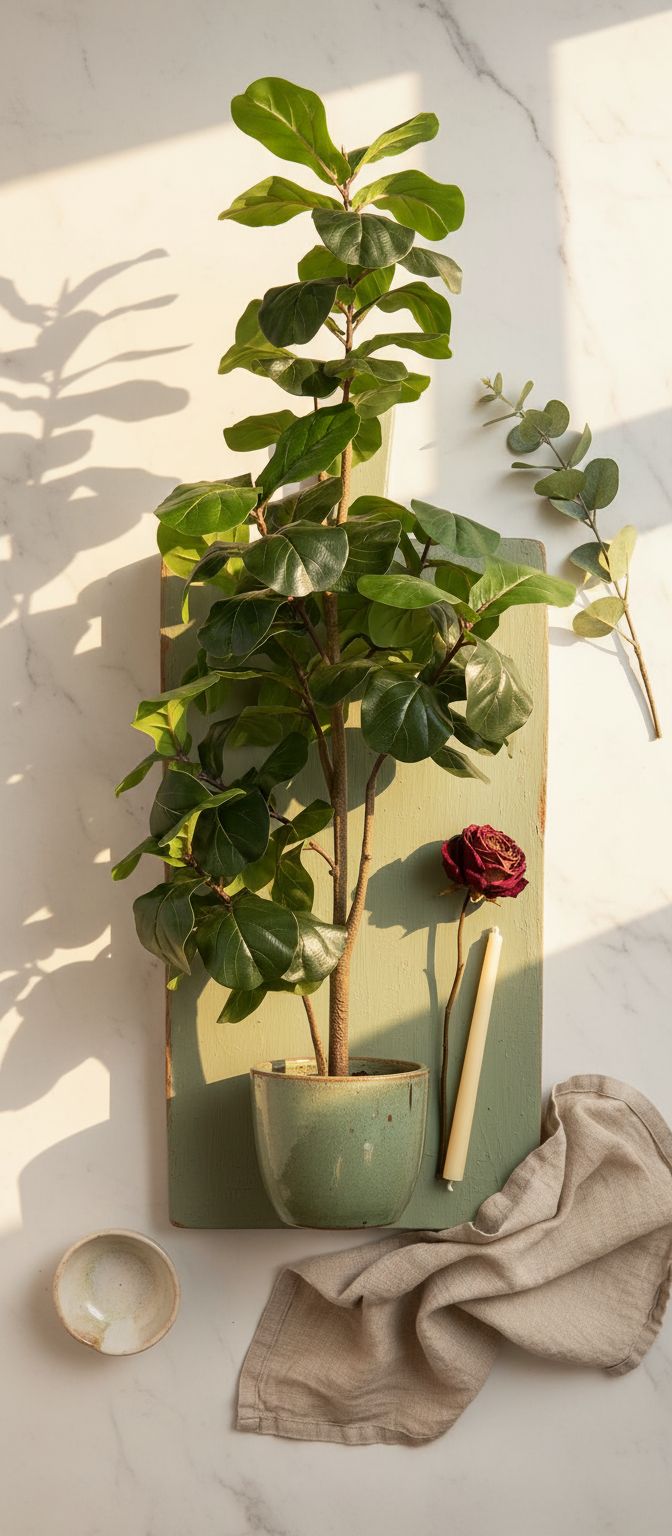 6-foot tall artificial fiddle leaf ficus tree with green leaves and white ceramic planter pot — hero view 2