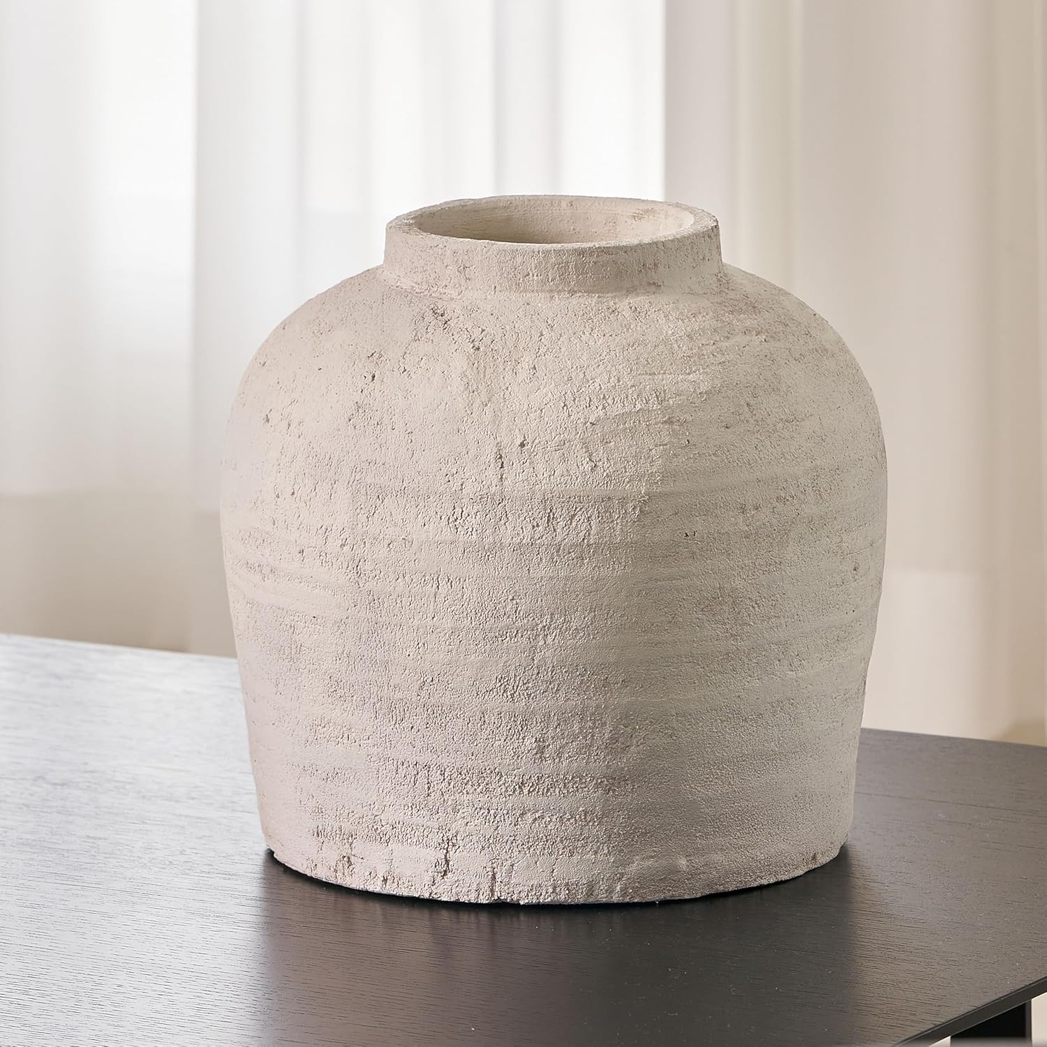 11-inch white ceramic vase with distressed farmhouse finish, shown in {color} against {background} — view 1