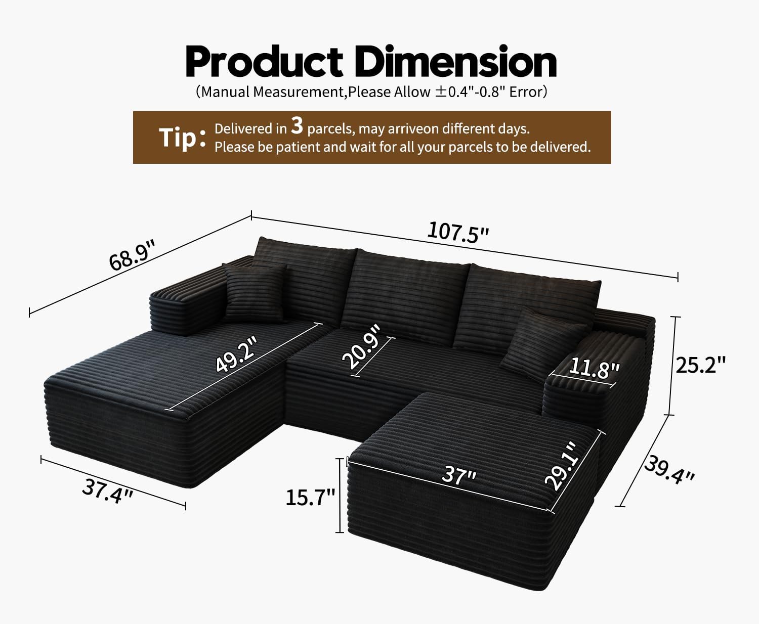 {color} upholstered {form-factor} sectional sofa with {material} finish, {style} modern design for living room — view 2