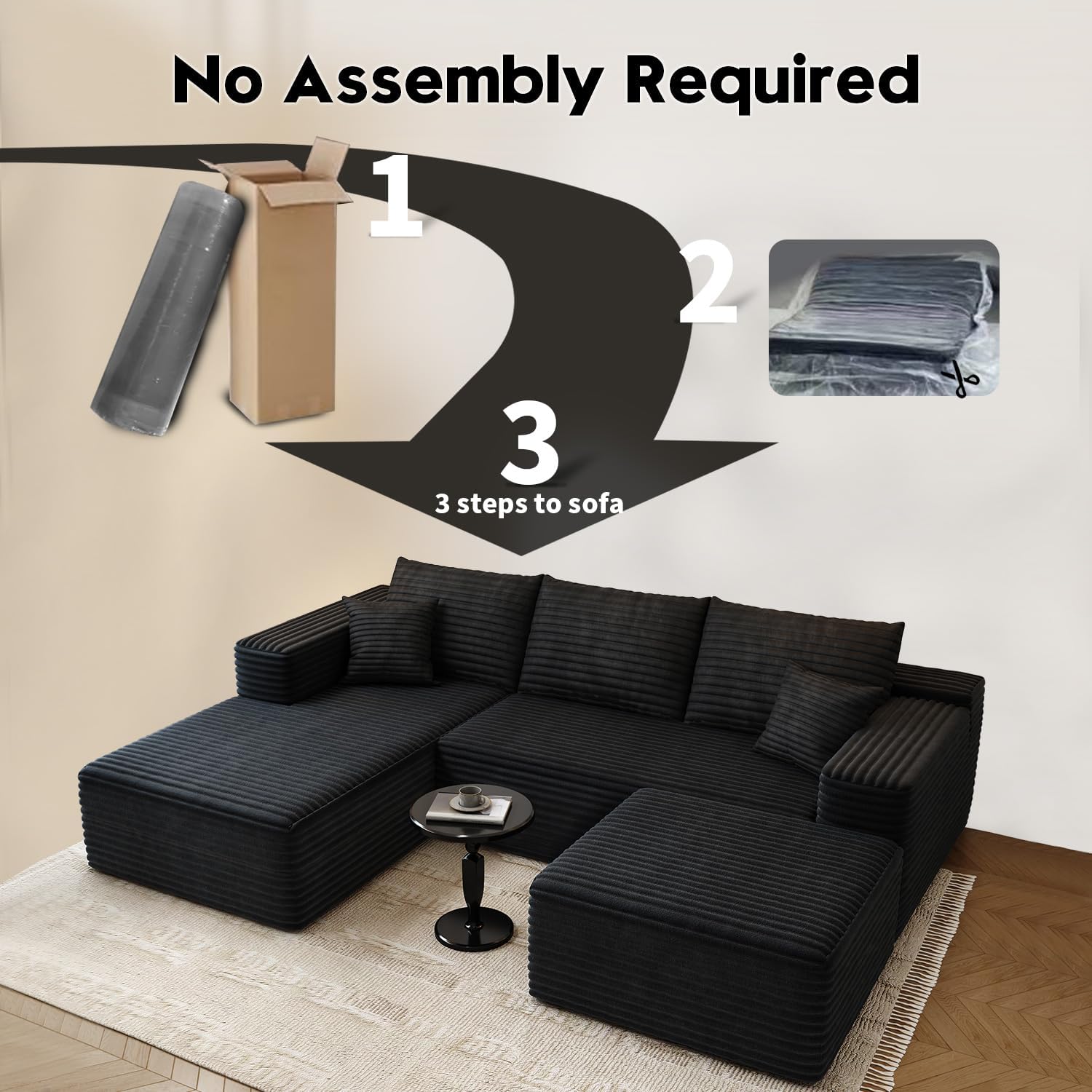 {color} upholstered {form-factor} sectional sofa with {material} finish, {style} modern design for living room — view 3