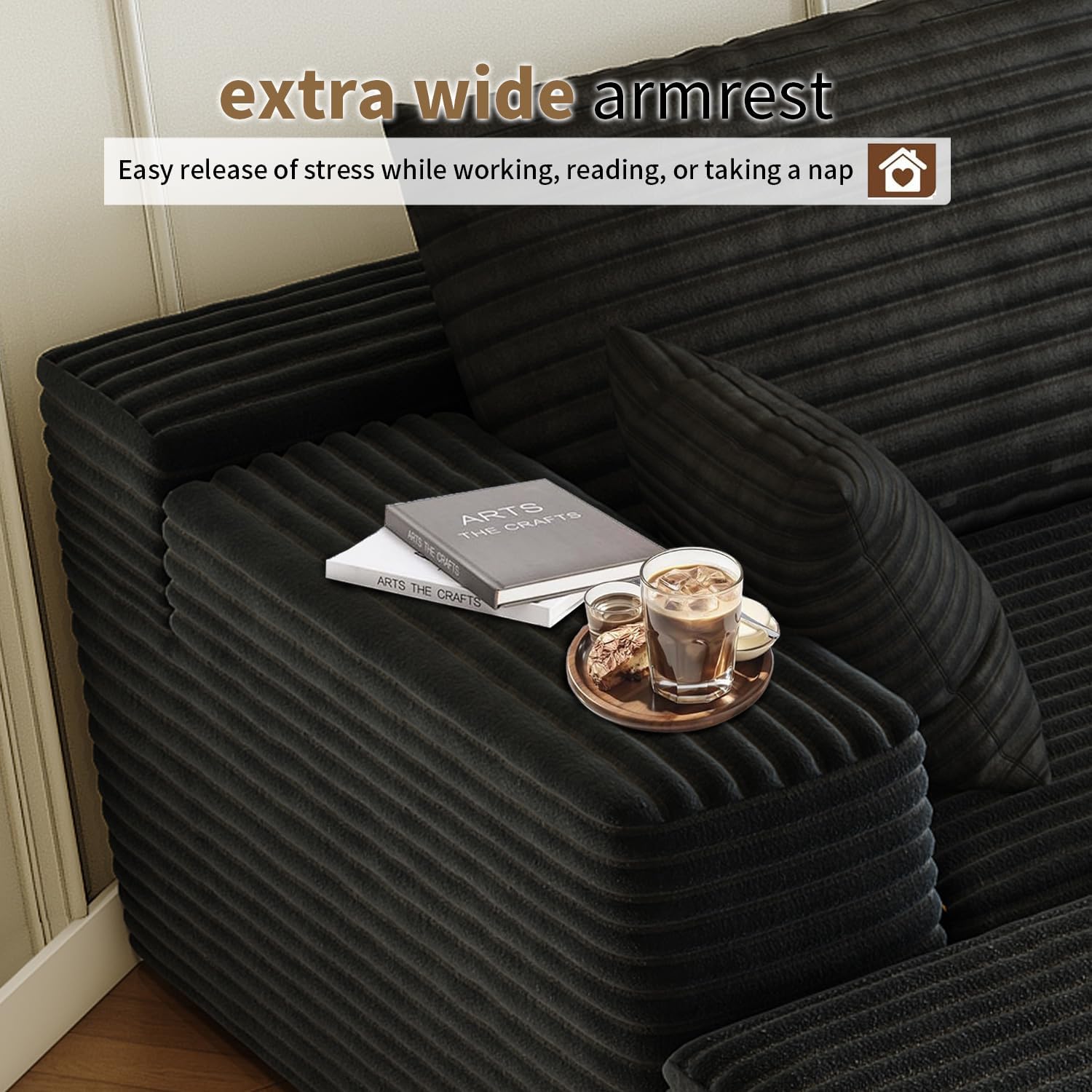 {color} upholstered {form-factor} sectional sofa with {material} finish, {style} modern design for living room — view 3