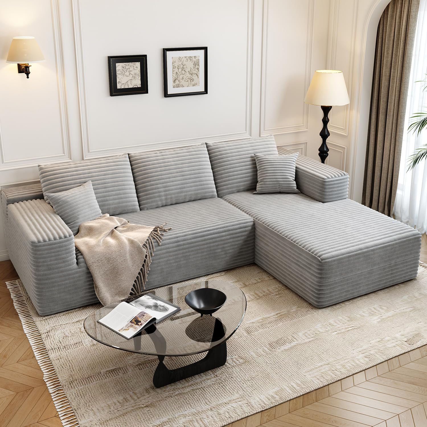 {color} upholstered {form-factor} sectional sofa with {material} finish, {style} modern design for living room — view 5a