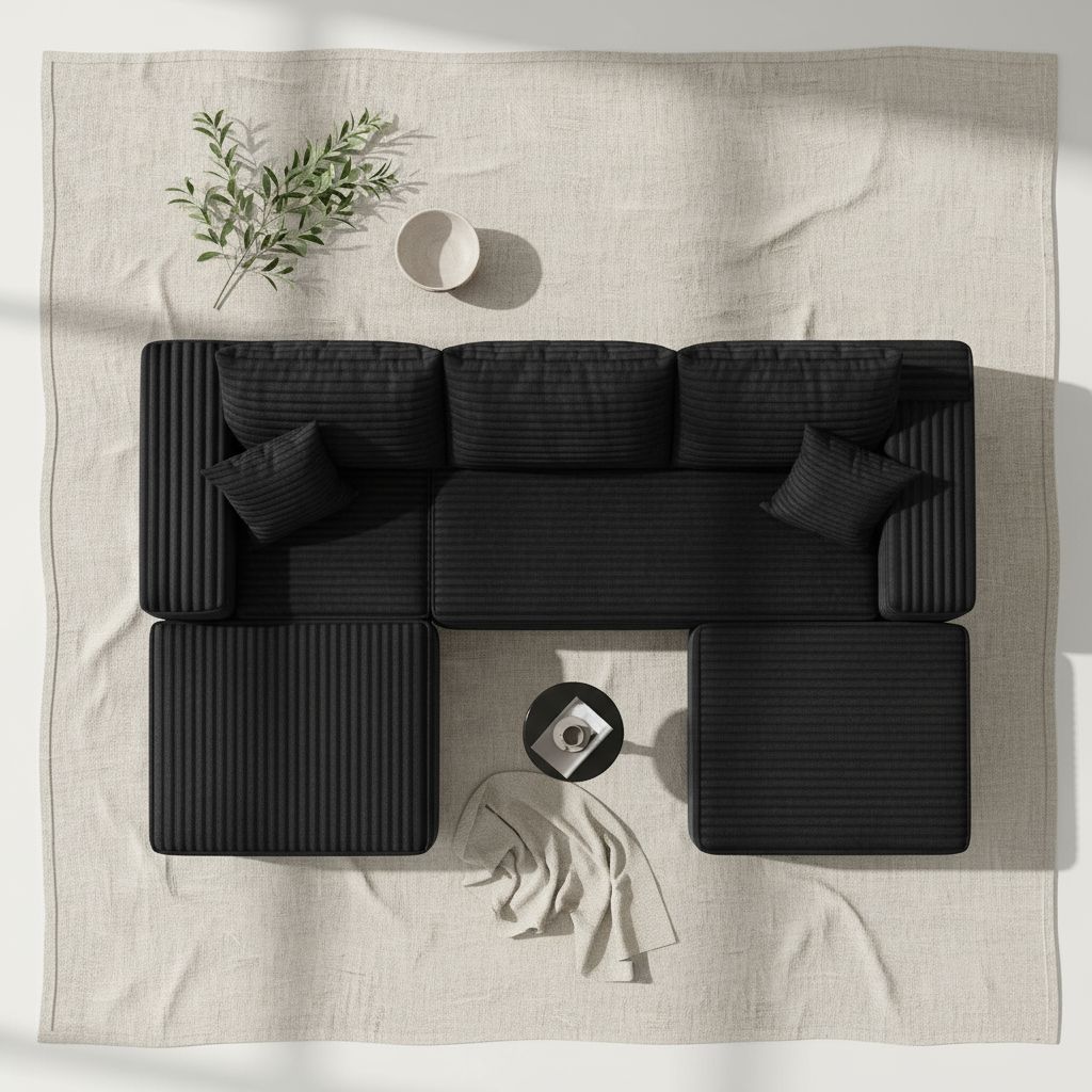 {color} upholstered {form-factor} sectional sofa with {material} finish, {style} modern design for living room — hero view 2