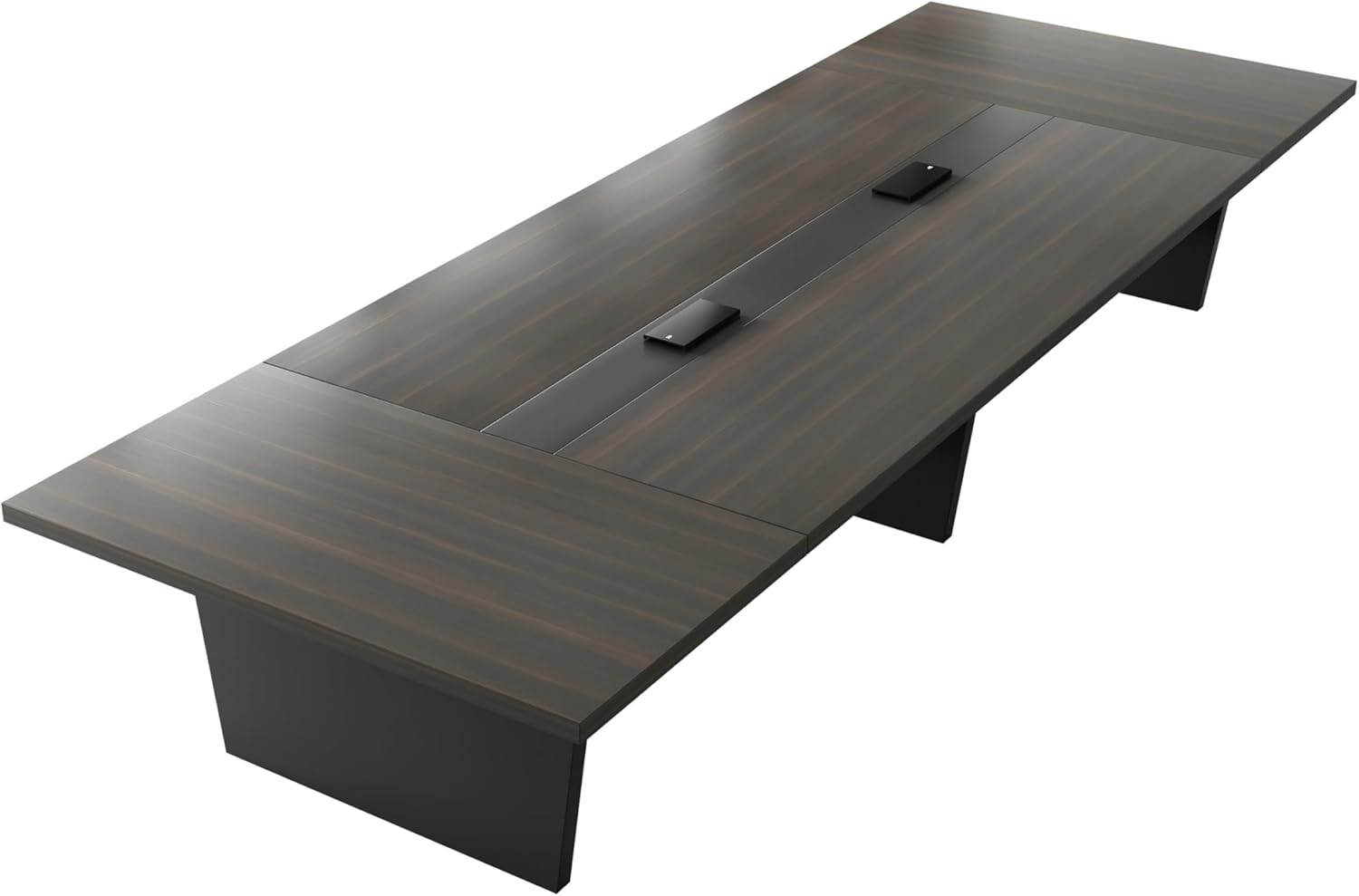 8ft rectangular conference table in oak and gray with thick tabletop and built-in power outlets for boardroom — view 7
