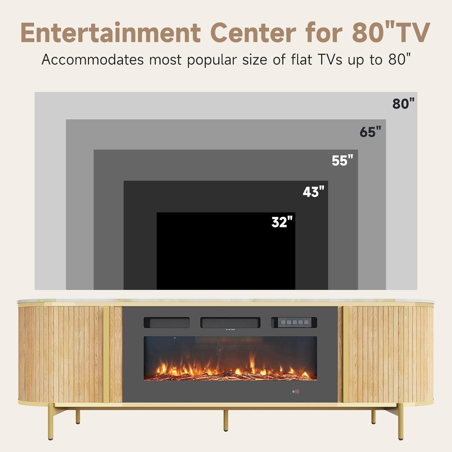 [Color] fluted [form factor] TV stand with fireplace feature and storage compartments, [material] construction, [dimensions] — view 3