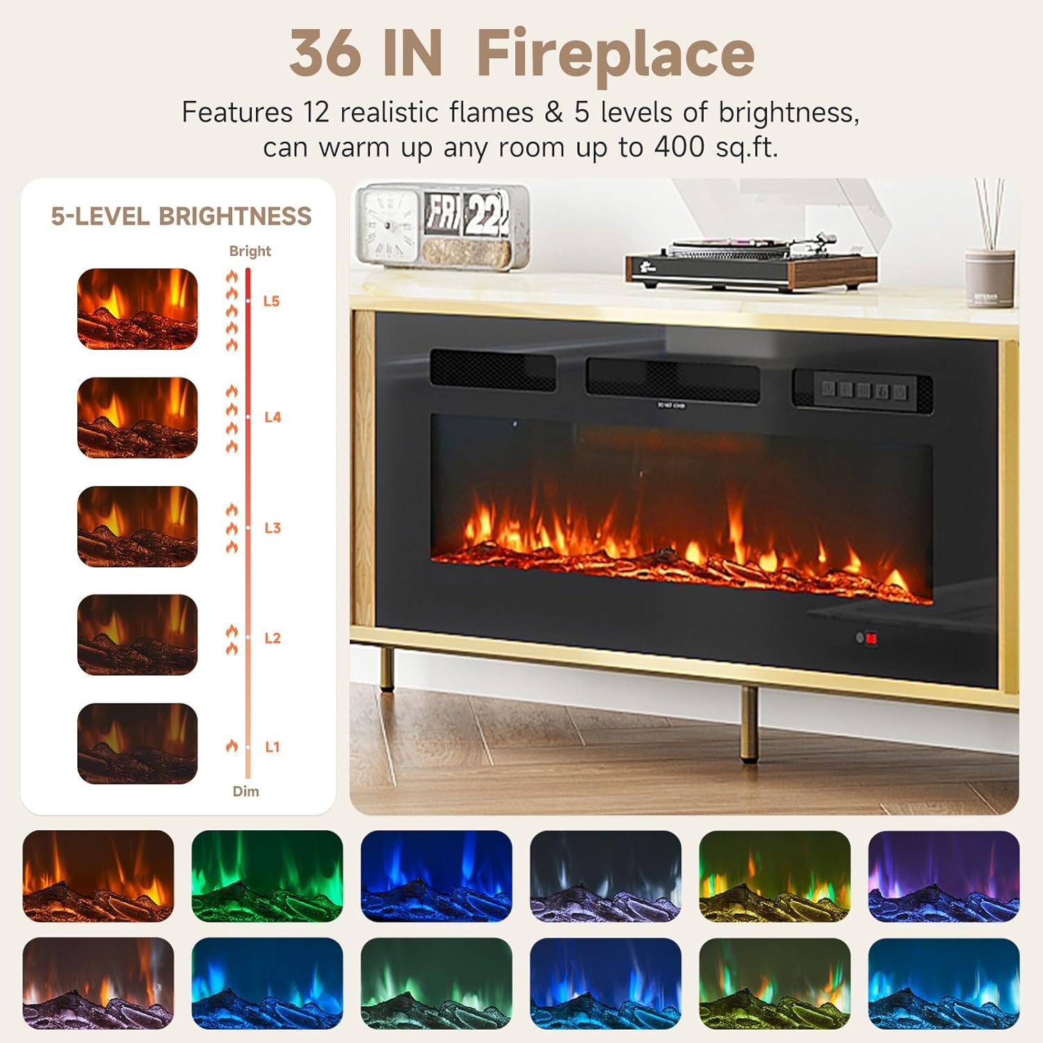 [Color] fluted [form factor] TV stand with fireplace feature and storage compartments, [material] construction, [dimensions] — view 4