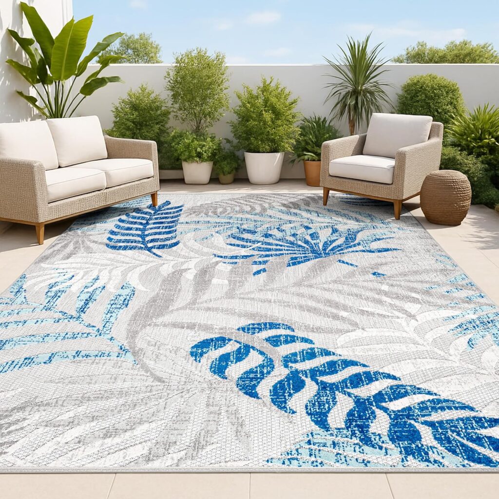 Boho Palm Leaf Area Rug for Patio 2026