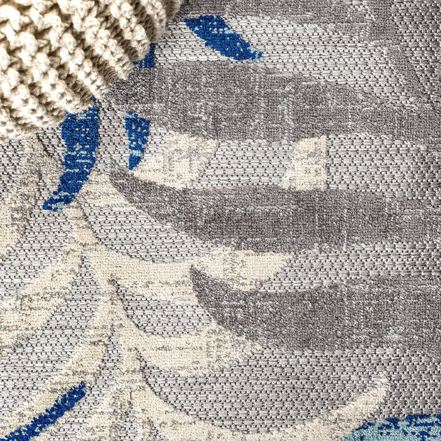 8x10 boho palm leaf area rug in sage blue and gray, indoor-outdoor synthetic fibers for patio and living room — view 5