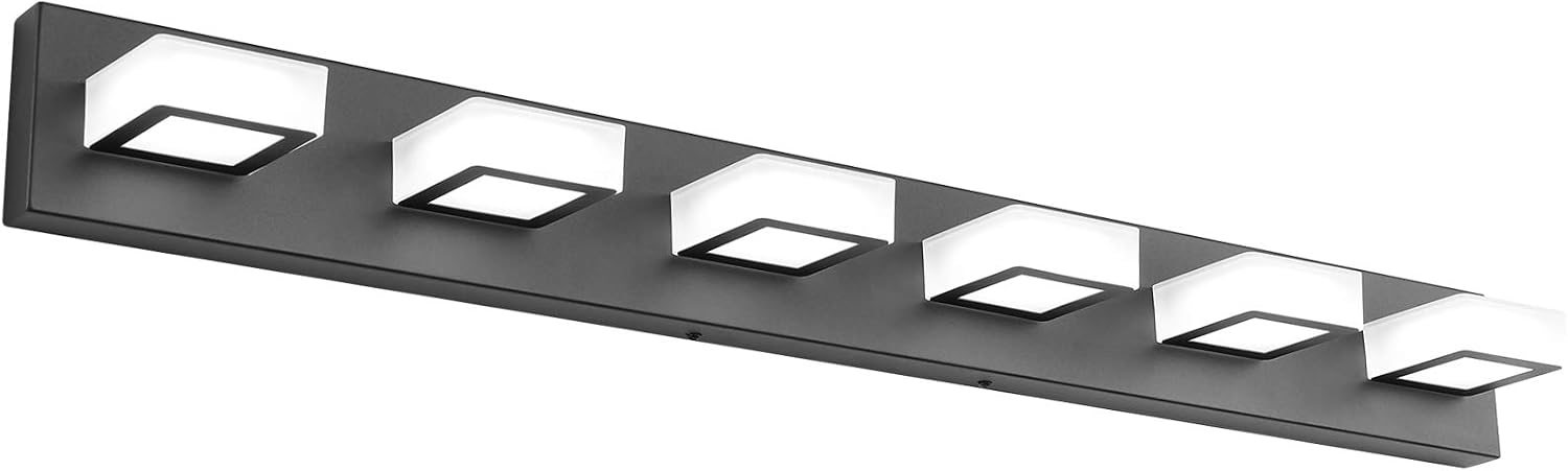 Six-light matte black acrylic vanity fixture with modern minimalist design — front