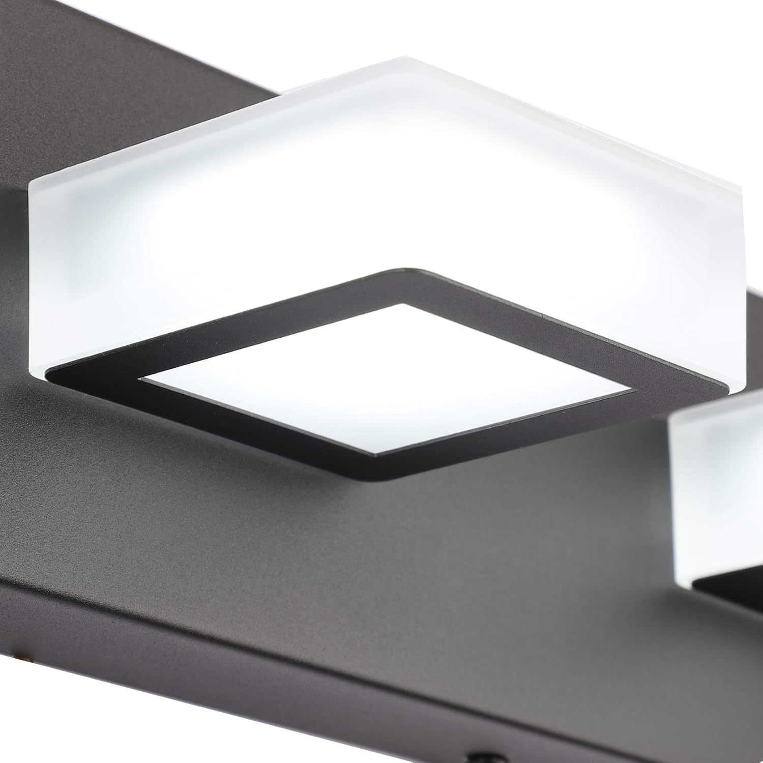 Six-light matte black acrylic vanity fixture with modern minimalist design — side
